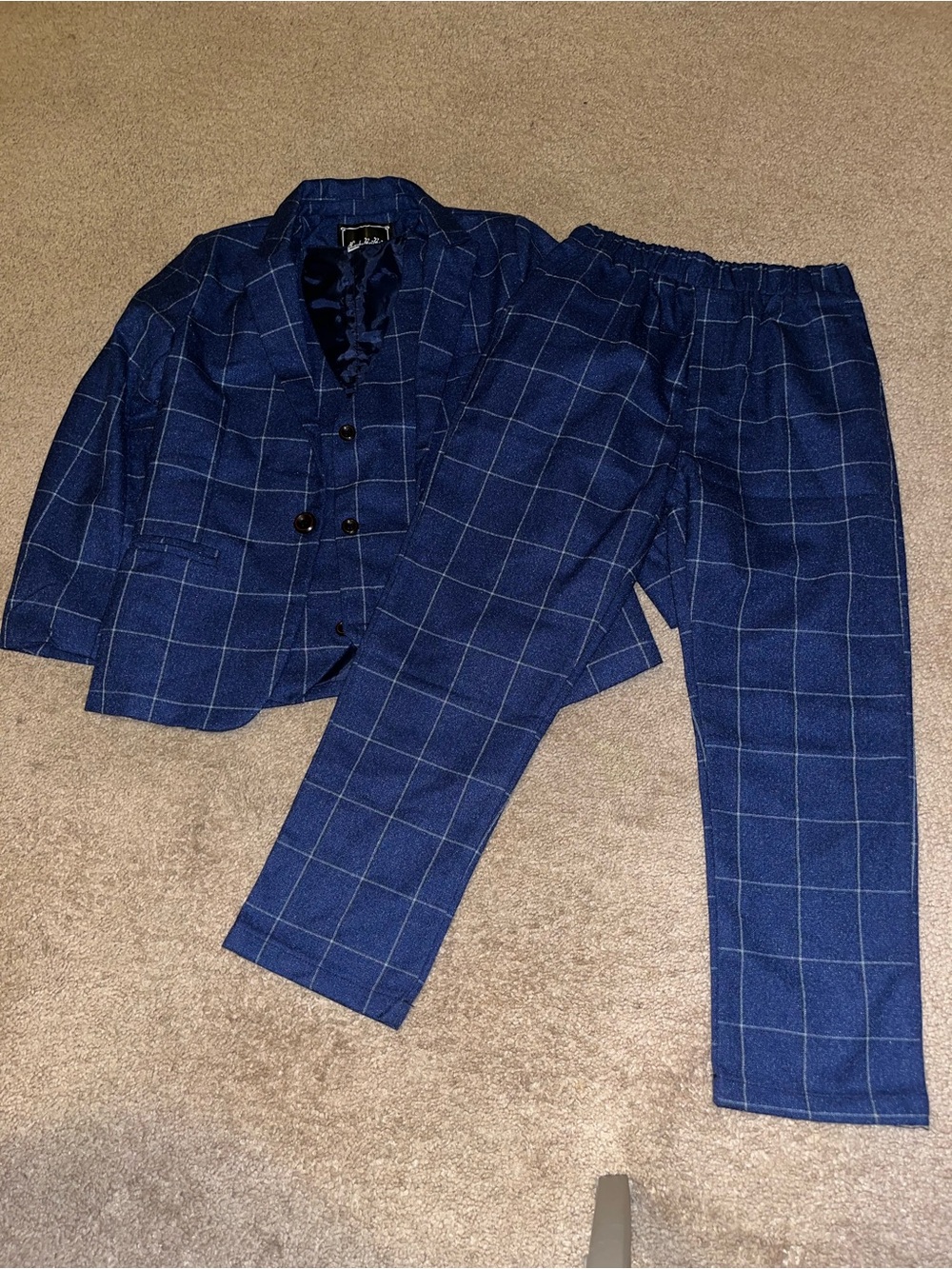 Kids Blue Windowpane Suit Jacket & Trousers - Brand Unspecified
